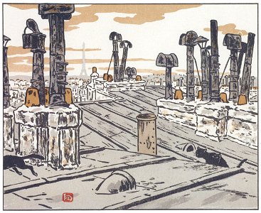 Henri Rivière – Sur les toits [from Les Trente-six Vues de la tour Eiffel]. Free illustration for personal and commercial use.