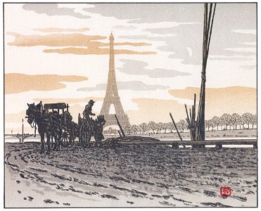 Henri Rivière – Du quai de Passy – Charbonniers [from Les Trente-six Vues de la tour Eiffel]. Free illustration for personal and commercial use.