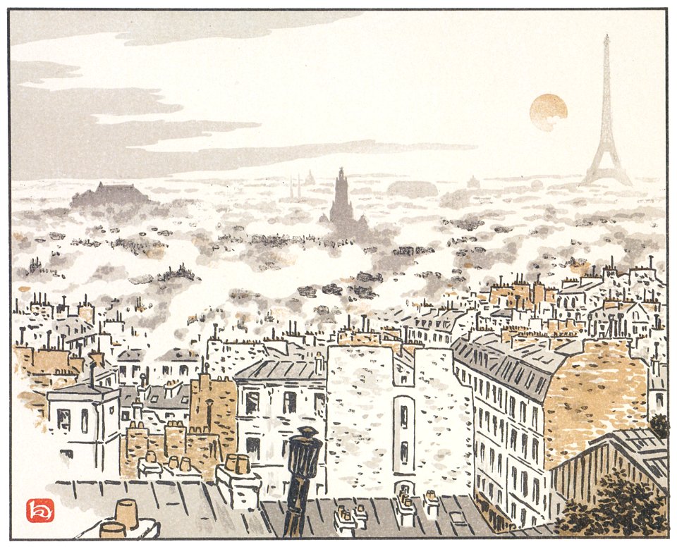 Henri Rivière – De la rue des Abbesses [from Les Trente-six Vues de la tour Eiffel]. Free illustration for personal and commercial use.