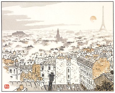 Henri Rivière – De la rue des Abbesses [from Les Trente-six Vues de la tour Eiffel]. Free illustration for personal and commercial use.