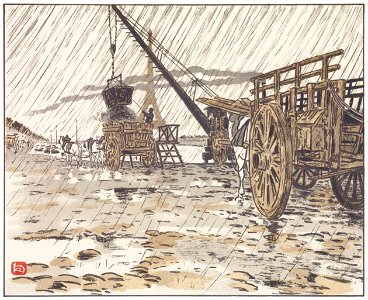 Henri Rivière – Du quai de Passy, par la pluie [from Les Trente-six Vues de la tour Eiffel]. Free illustration for personal and commercial use.