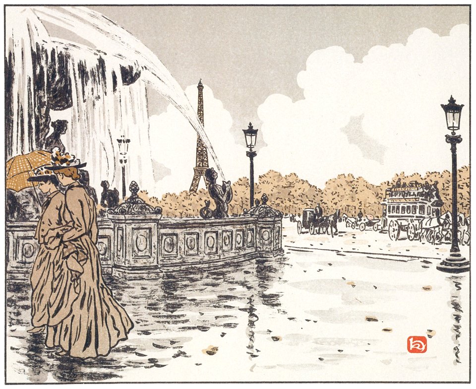 Henri Rivière – De la place de la Concorde [from Les Trente-six Vues de la tour Eiffel]. Free illustration for personal and commercial use.