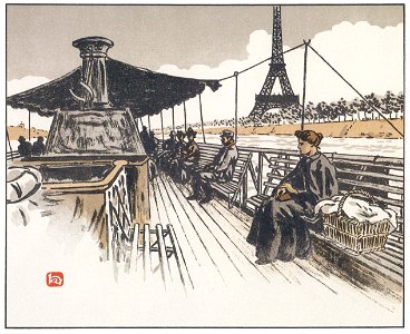 Henri Rivière – En bateau-mouche [from Les Trente-six Vues de la tour Eiffel]. Free illustration for personal and commercial use.