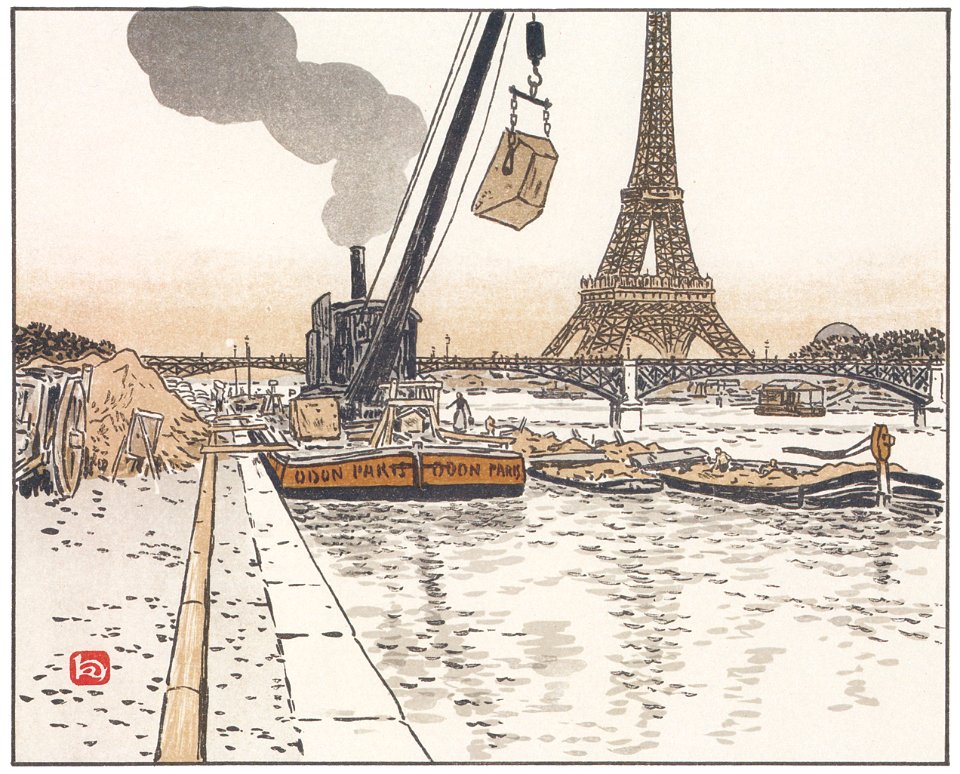 Henri Rivière – Du quai de Passy [from Les Trente-six Vues de la tour Eiffel]. Free illustration for personal and commercial use.
