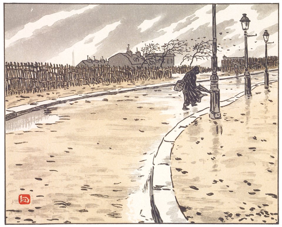 Henri Rivière – De la rue Lamarck [from Les Trente-six Vues de la tour Eiffel]. Free illustration for personal and commercial use.