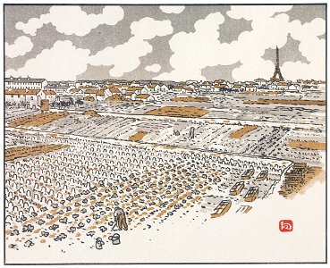 Henri Rivière – Des jardins maraîchers de Grenelle [from Les Trente-six Vues de la tour Eiffel]. Free illustration for personal and commercial use.