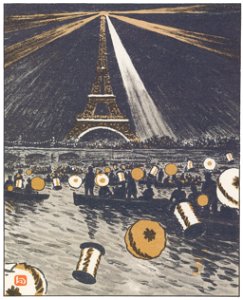 Henri Rivière – Fête sur la Seine, le 14 juillet [from Les Trente-six Vues de la tour Eiffel]. Free illustration for personal and commercial use.
