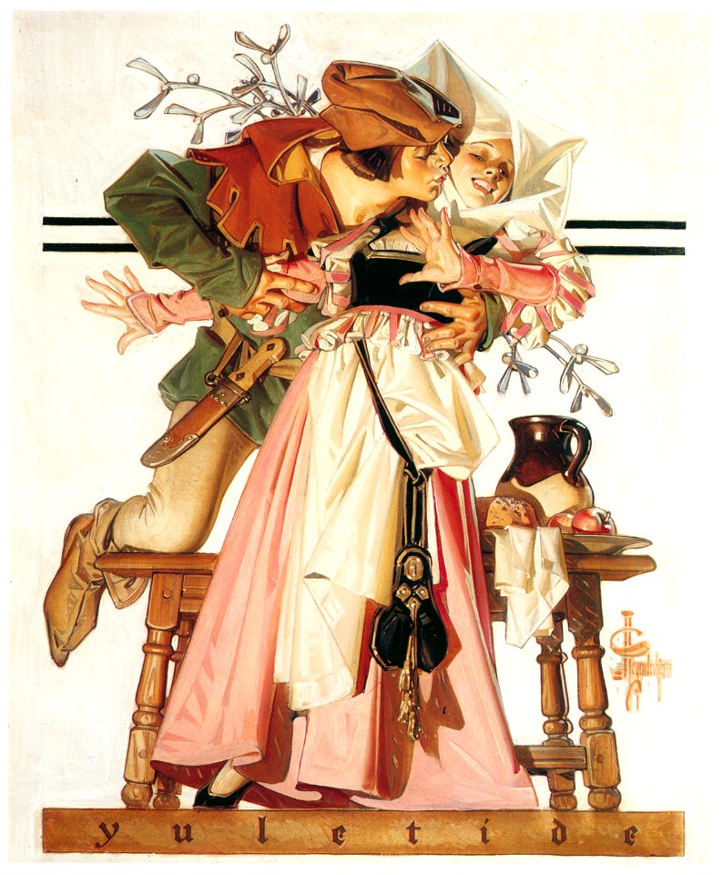 J. C. Leyendecker – Yuletide – The Kiss under the Mistletoe [from The Great American Illustrators]