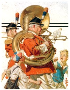 J. C. Leyendecker – Marching Brass Band [from The Great American Illustrators]. Free illustration for personal and commercial use.