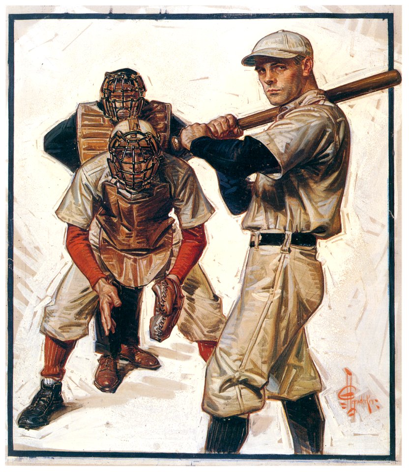 J. C. Leyendecker – Baseball Scene of Batter, Catcher and Umpire [from ...