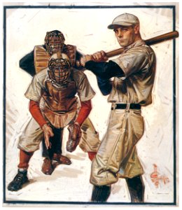 J. C. Leyendecker – Baseball Scene of Batter, Catcher and Umpire [from The Great American Illustrators]. Free illustration for personal and commercial use.