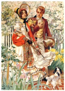 J. C. Leyendecker – The Garden Walk [from The Great American Illustrators]. Free illustration for personal and commercial use.
