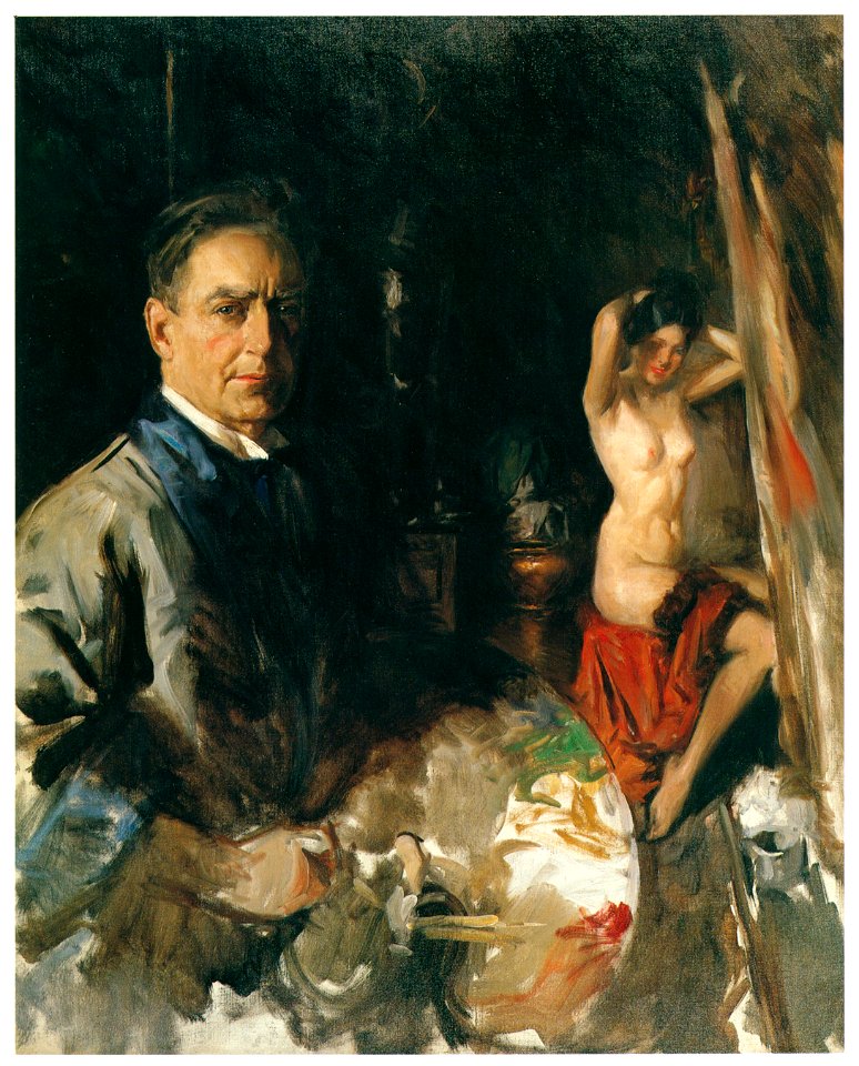 Howard Chandler Christy – Self-Portrait with Model [from The Great American Illustrators]. Free illustration for personal and commercial use.