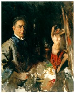 Howard Chandler Christy – Self-Portrait with Model [from The Great American Illustrators]. Free illustration for personal and commercial use.