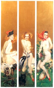 Howard Chandler Christy – Triptych of 3 Nudes [from The Great American Illustrators]. Free illustration for personal and commercial use.