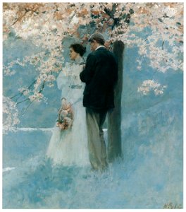 Howard Pyle – Springtime: Cherry Blossoms [from The Great American Illustrators]. Free illustration for personal and commercial use.