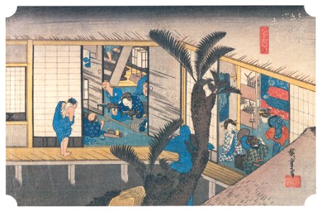 Utagawa Hiroshige – 36th station : Akasaka [from The Fifty-three Stations of the Tōkaidō (Hoeido Edition)]. Free illustration for personal and commercial use.
