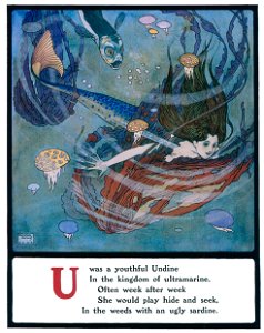 Edmund Dulac – U was a youthful Undine [from Lyrics Pathetic & Humorous from A to Z]. Free illustration for personal and commercial use.