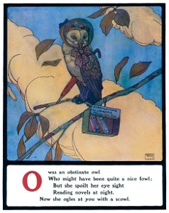 Edmund Dulac – O was an obstinate owl [from Lyrics Pathetic & Humorous from A to Z]. Free illustration for personal and commercial use.