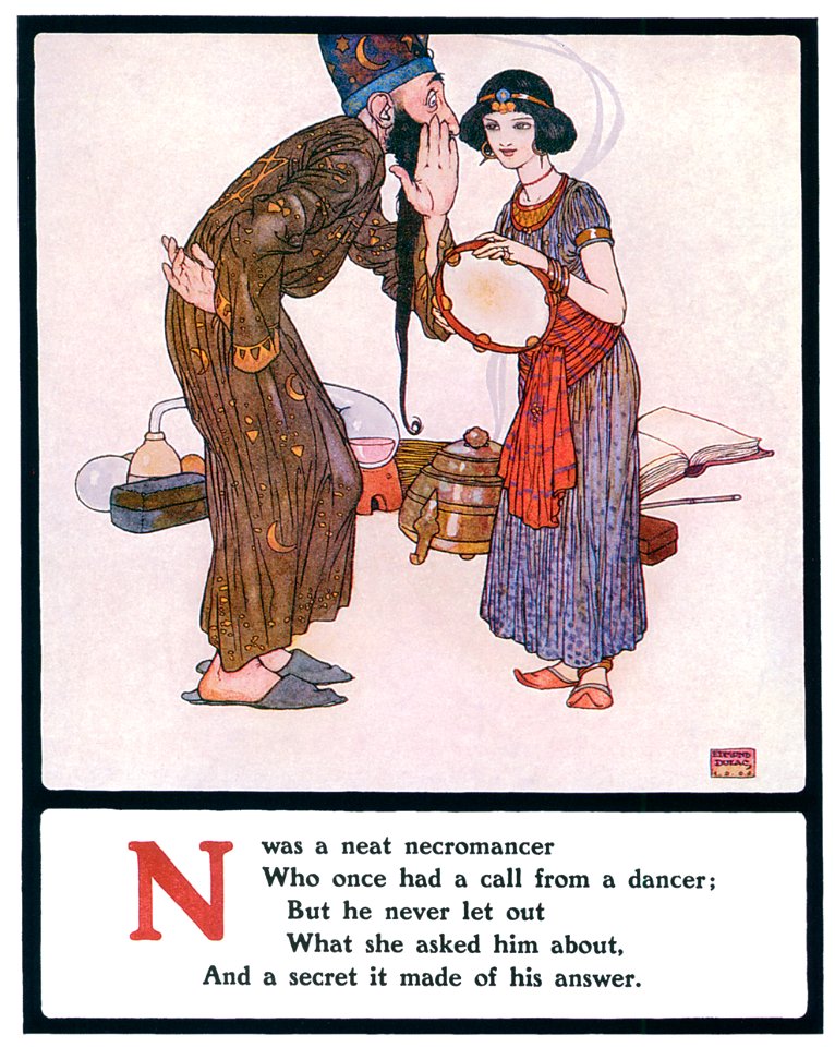 Edmund Dulac – N was a neat necromancer [from Lyrics Pathetic & Humorous from A to Z]. Free illustration for personal and commercial use.