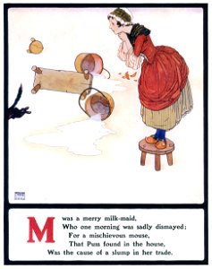 Edmund Dulac – M was a merry milk-maid [from Lyrics Pathetic & Humorous from A to Z]. Free illustration for personal and commercial use.