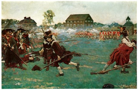 Howard Pyle – The Fight on Lexington Common, April 19, 1775 (The Story of the Revolution) [from HOWARD PYLE]. Free illustration for personal and commercial use.