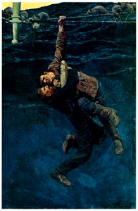Howard Pyle – He lost his hold and fell, taking me with him (The Grain Ship) [from HOWARD PYLE]. Free illustration for personal and commercial use.