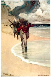 Howard Pyle – We Started to Run Back to the Raft for our Lives (Sinbad on Burrator) [from HOWARD PYLE]. Free illustration for personal and commercial use.