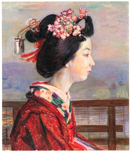 Nakazawa Hiromitsu – Profile of a Dancing Girl (At the Riverside of the Kamogawa River with Spring Mists) [from Nakazawa Hiromitsu: Retrospective Exhibition of Commemorating the 140th Anniversaly of the Artist’s Birth]. Free illustration for personal and commercial use.