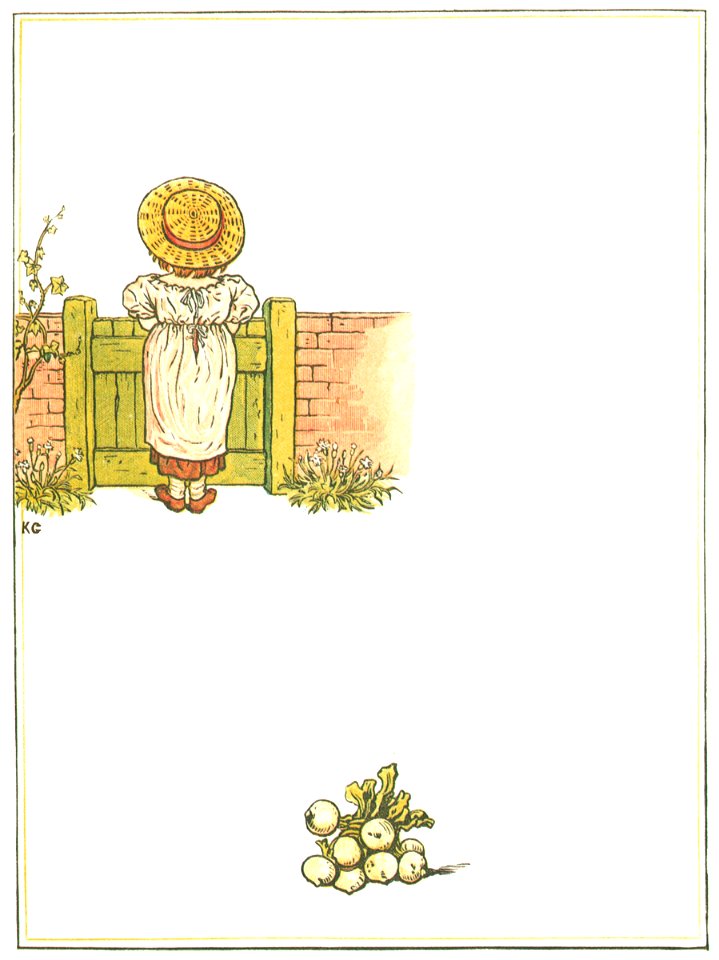 Kate Greenaway – Heigh ho!—time creeps but slow: I’ve looked up the hill so long [from Under the Window]