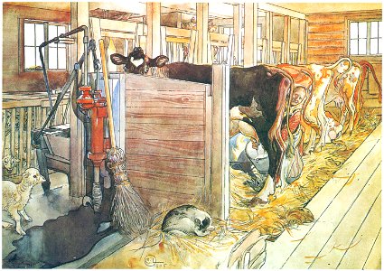 Carl Larsson – Plate 9 [from A Farm: Paintings from a Bygone Age]. Free illustration for personal and commercial use.
