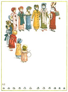 Kate Greenaway – The twelve Miss Pelicoes Were twelve sweet little girls [from Under the Window]. Free illustration for personal and commercial use.