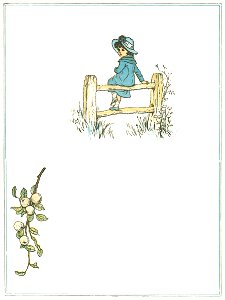 Kate Greenaway – “Shall I sing?” says the Lark, “Shall I bloom?” says the Flower [from Under the Window]. Free illustration for personal and commercial use.