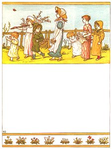 Kate Greenaway – O ring the bells! O ring the bells! We bid you, sirs, good morning [from Under the Window]. Free illustration for personal and commercial use.