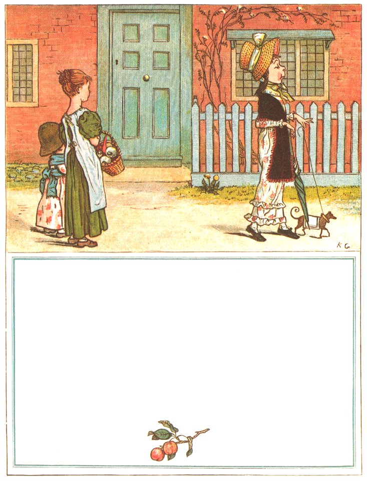Kate Greenaway – Yes, that’s the girl that struts about, She’s very proud—so very proud! [from Under the Window]. Free illustration for personal and commercial use.