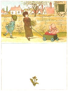Kate Greenaway – In go-cart so tiny My sister I drew [from Under the Window]. Free illustration for personal and commercial use.