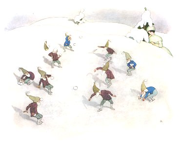 Ernst Kreidolf – Snowball Fight [from Winter’s Tale]. Free illustration for personal and commercial use.