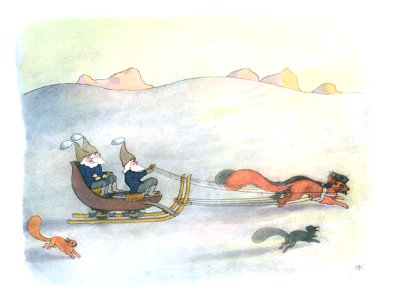 Ernst Kreidolf – Sledging [from Winter’s Tale]. Free illustration for personal and commercial use.