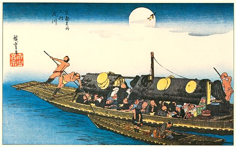Utagawa Hiroshige – The Yodo River [from Famous Places in Kamigata – Ukiyoe meisaku senshū]. Free illustration for personal and commercial use.