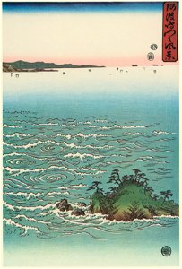 Utagawa Hiroshige – A View of Whirlpools at Awa (Right) [from Famous Places in Kamigata – Ukiyoe meisaku senshū]. Free illustration for personal and commercial use.