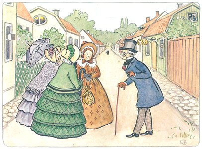 Elsa Beskow – Plate 5 [from Aunt Green, Aunt Brown and Aunt Lavender]. Free illustration for personal and commercial use.