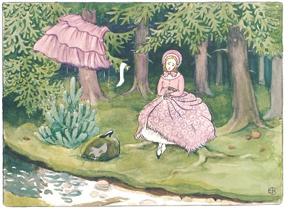 Elsa Beskow – Plate 8 [from Aunt Green, Aunt Brown and Aunt Lavender]. Free illustration for personal and commercial use.