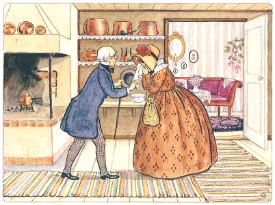 Elsa Beskow – Plate 10 [from Aunt Green, Aunt Brown and Aunt Lavender]. Free illustration for personal and commercial use.