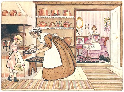Elsa Beskow – Plate 4 [from Aunt Green, Aunt Brown and Aunt Lavender]. Free illustration for personal and commercial use.