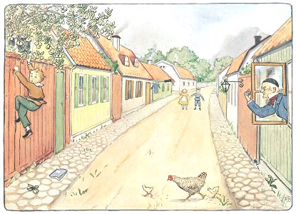 Elsa Beskow – Plate 2 [from Aunt Green, Aunt Brown and Aunt Lavender]. Free illustration for personal and commercial use.