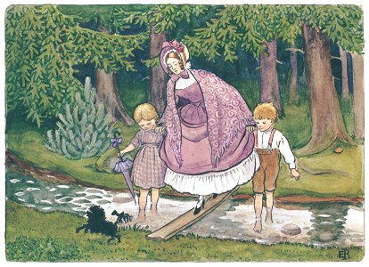 Elsa Beskow – Plate 12 [from Aunt Green, Aunt Brown and Aunt Lavender]. Free illustration for personal and commercial use.