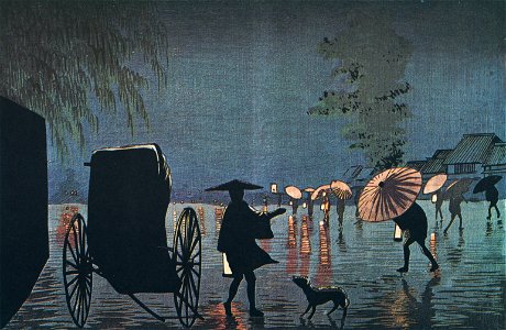 Kobayashi Kiyochika – The night Rain at Yanagihara [from Kiyochika – Ukiyoe meisaku senshū]