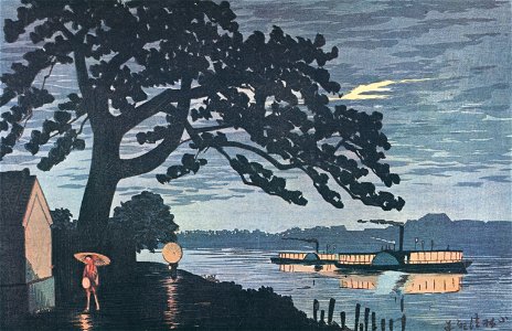 Kobayashi Kiyochika – A Rainy Moon-night at Gohonmatsu(Five Pine-trees) [from Kiyochika – Ukiyoe meisaku senshū]. Free illustration for personal and commercial use.