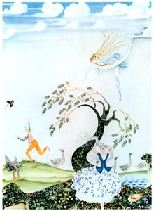 Kay Nielsen – Blow, blow light winds! (The Goosegirl) [from Kay Nielsen]. Free illustration for personal and commercial use.