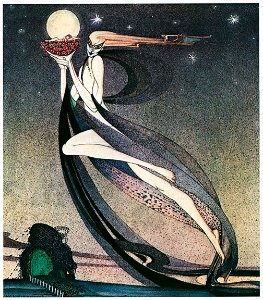 Kay Nielsen – “The good Fairy placed her own baby in a cradle of roses and gave command to the Zephyrs to carry him to the Tower” (Felicia or The Pot of Pinks) [from Kay Nielsen]. Free illustration for personal and commercial use.